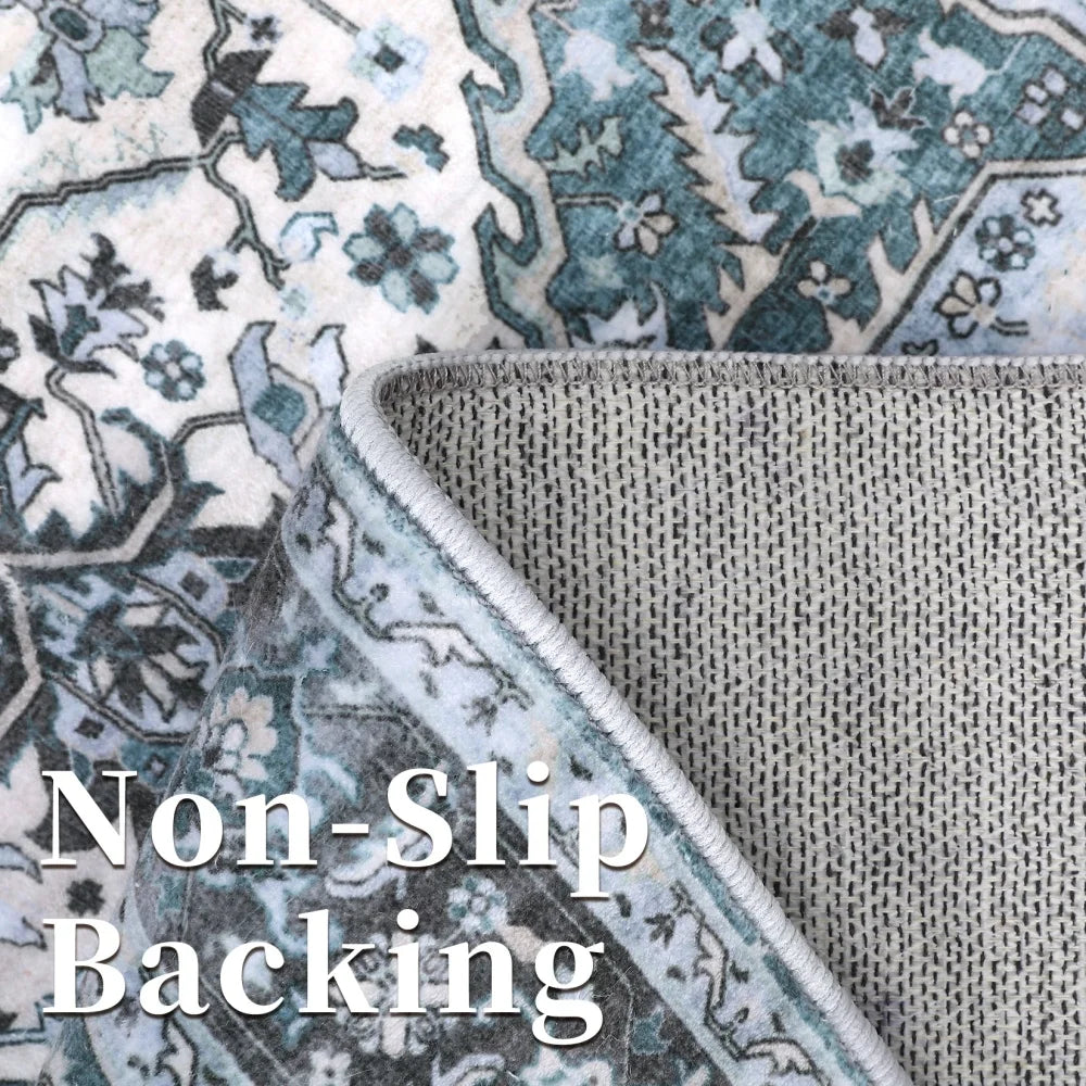 Vintage Medallion Washable Area Rug 8×10 – Soft Low-Pile Non-Slip Carpet