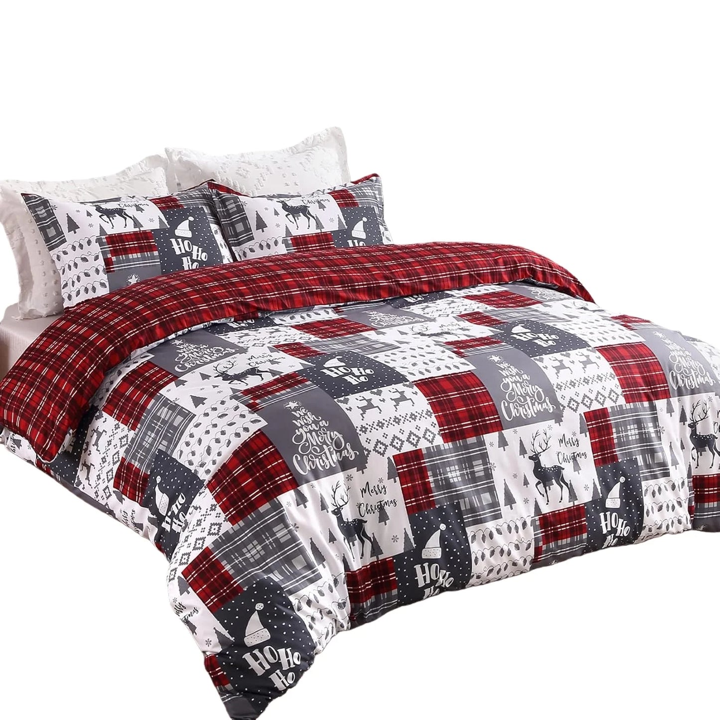 Christmas Plaid Duvet Cover Set – Reversible Red Holiday Bedding in Queen & King