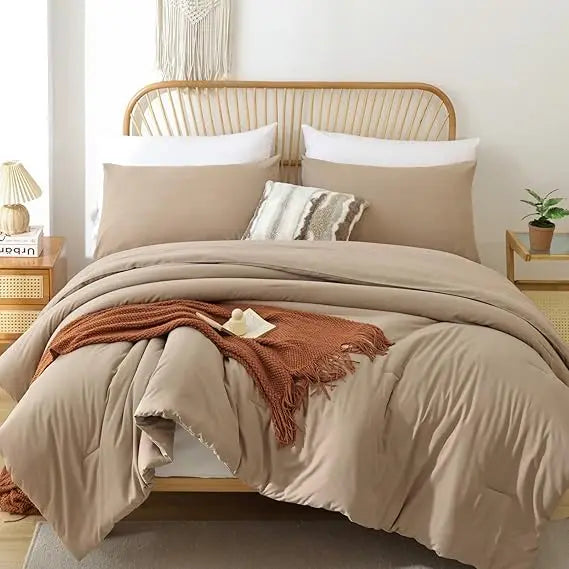 Oversized Super King Comforter Set – 3-Piece Taupe Lightweight Bedding Set with Pillowcases
