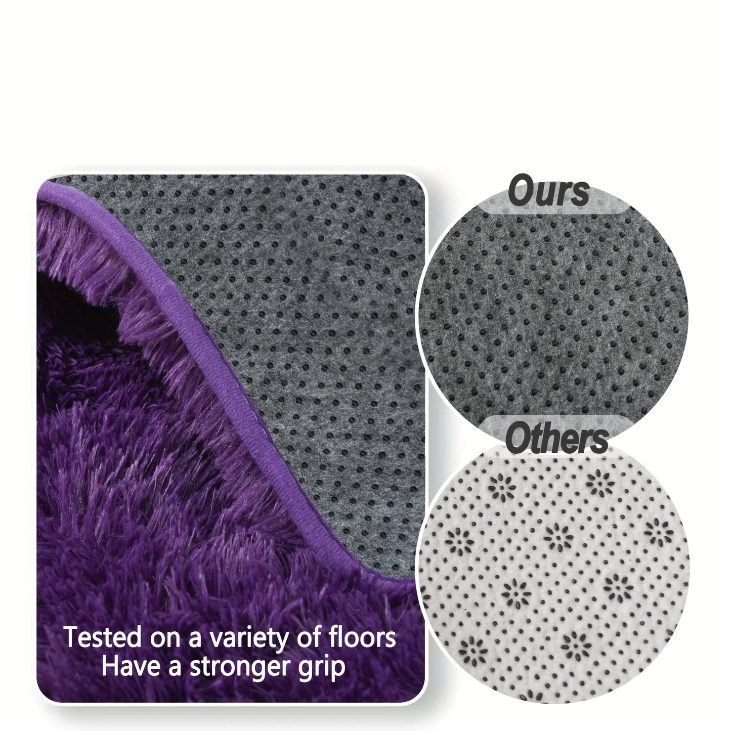 Purple Soft Shaggy Non-Slip Rug – Plush Area Carpet with 4 Stickers