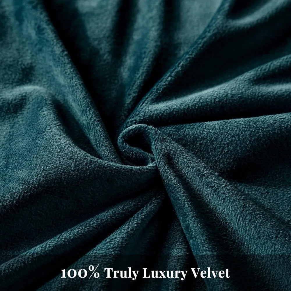 Peacock Blue Velvet Duvet Cover Set – Ultra-Soft Textured 3-Piece King Bedding