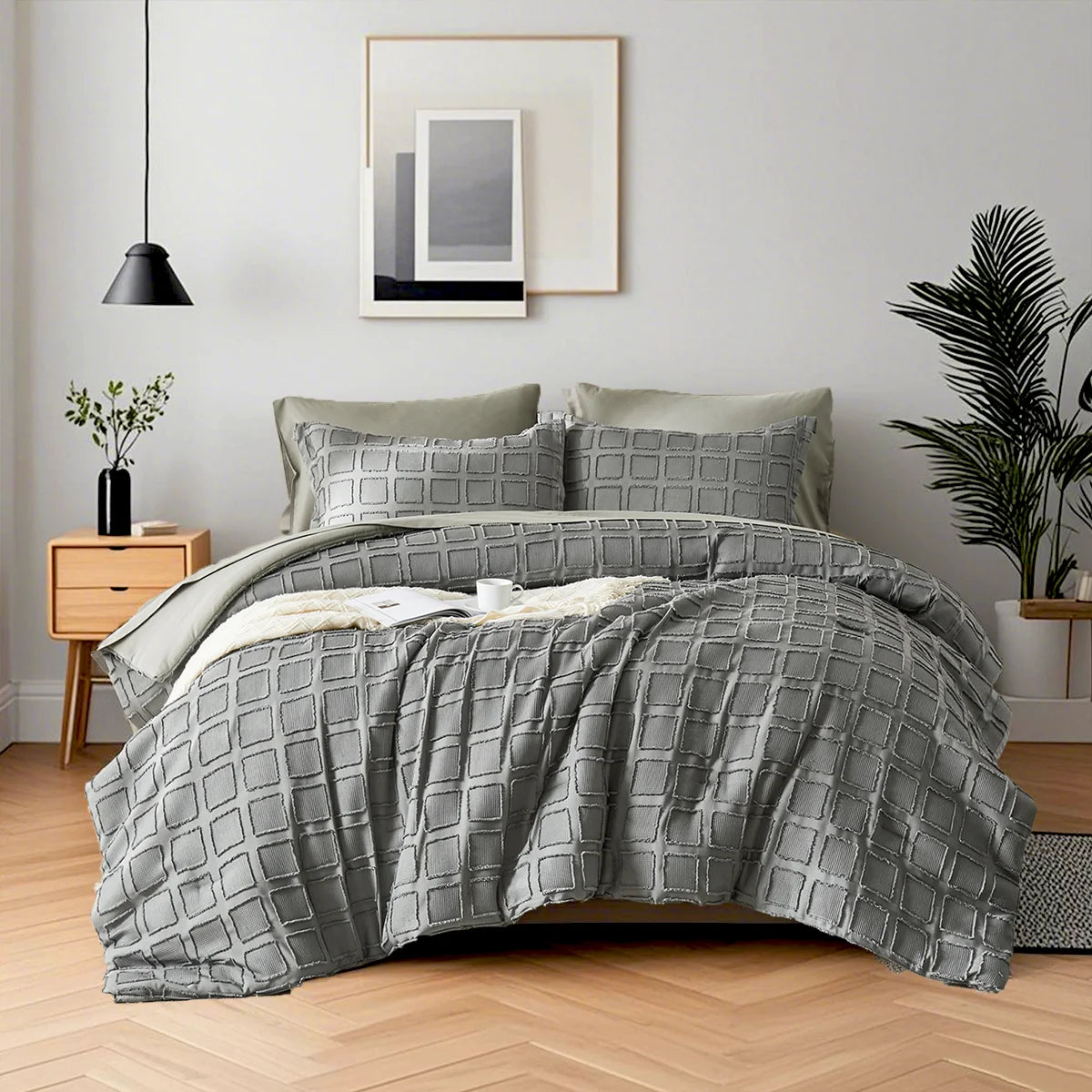 Queen Solid Color Cut Flower Comforter Set – Lightweight, Breathable Microfiber Bedding, All-Season