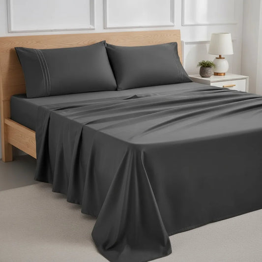 400 Thread Count Cotton Queen Sheet Set – Soft, Cooling & Dark Grey 🛏️🌙