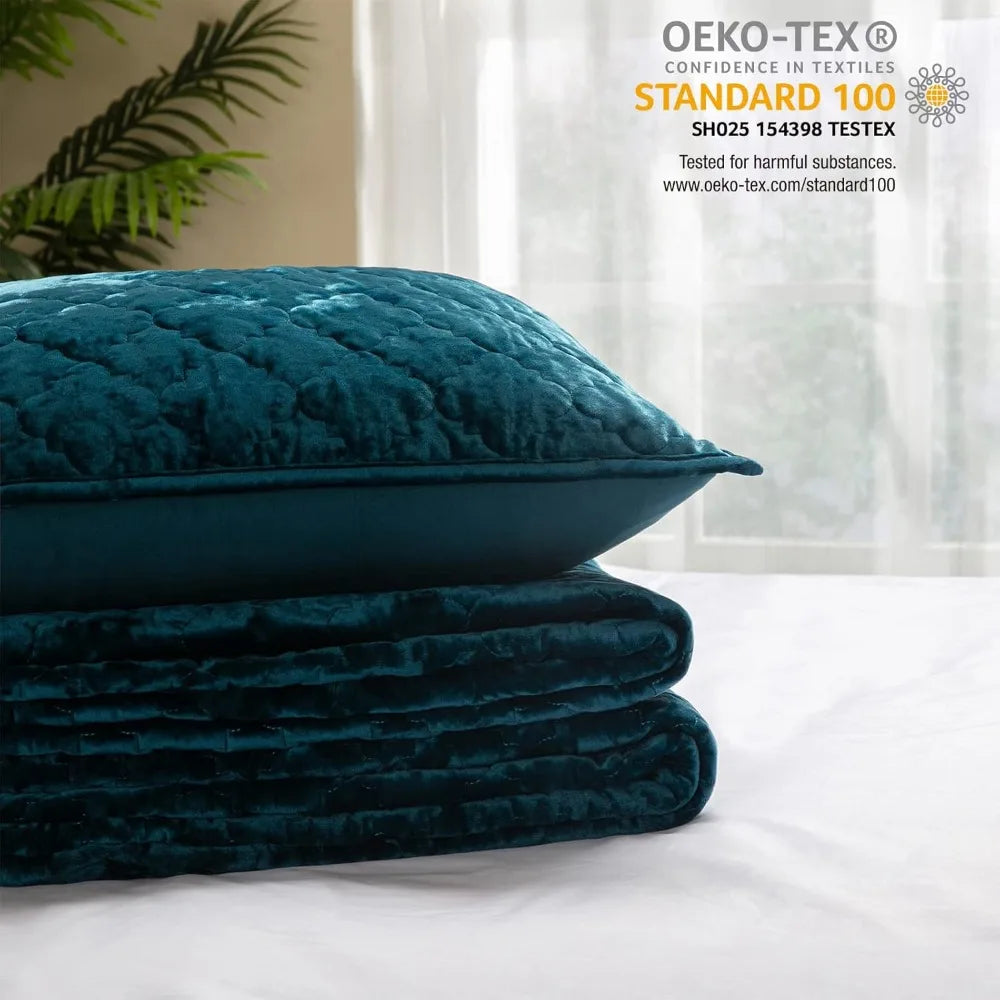 Luxurious Crushed Velvet Diamond-Stitch Quilt Set – Soft Modern Bedding for King/Cal King