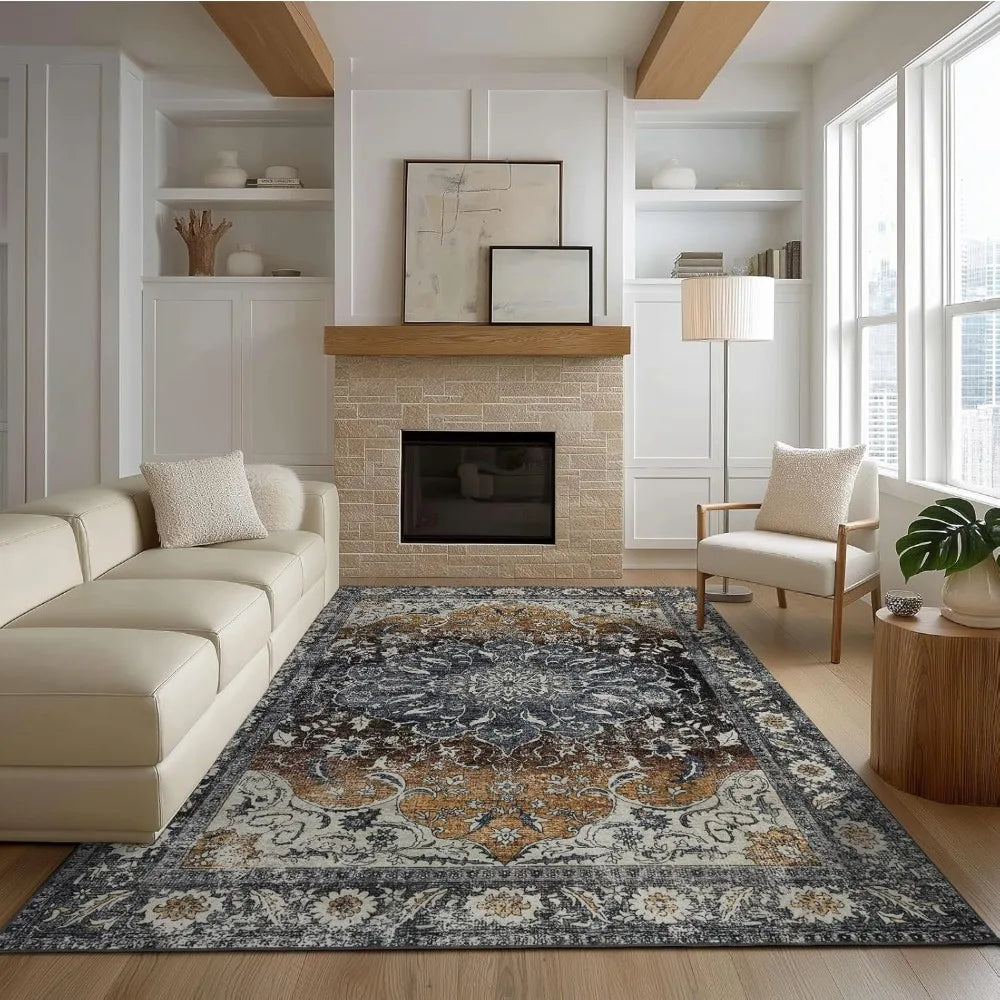 8x10 Washable Area Rug – Large Living Room Carpet, Soft Faux Wool with Non-Slip Backing