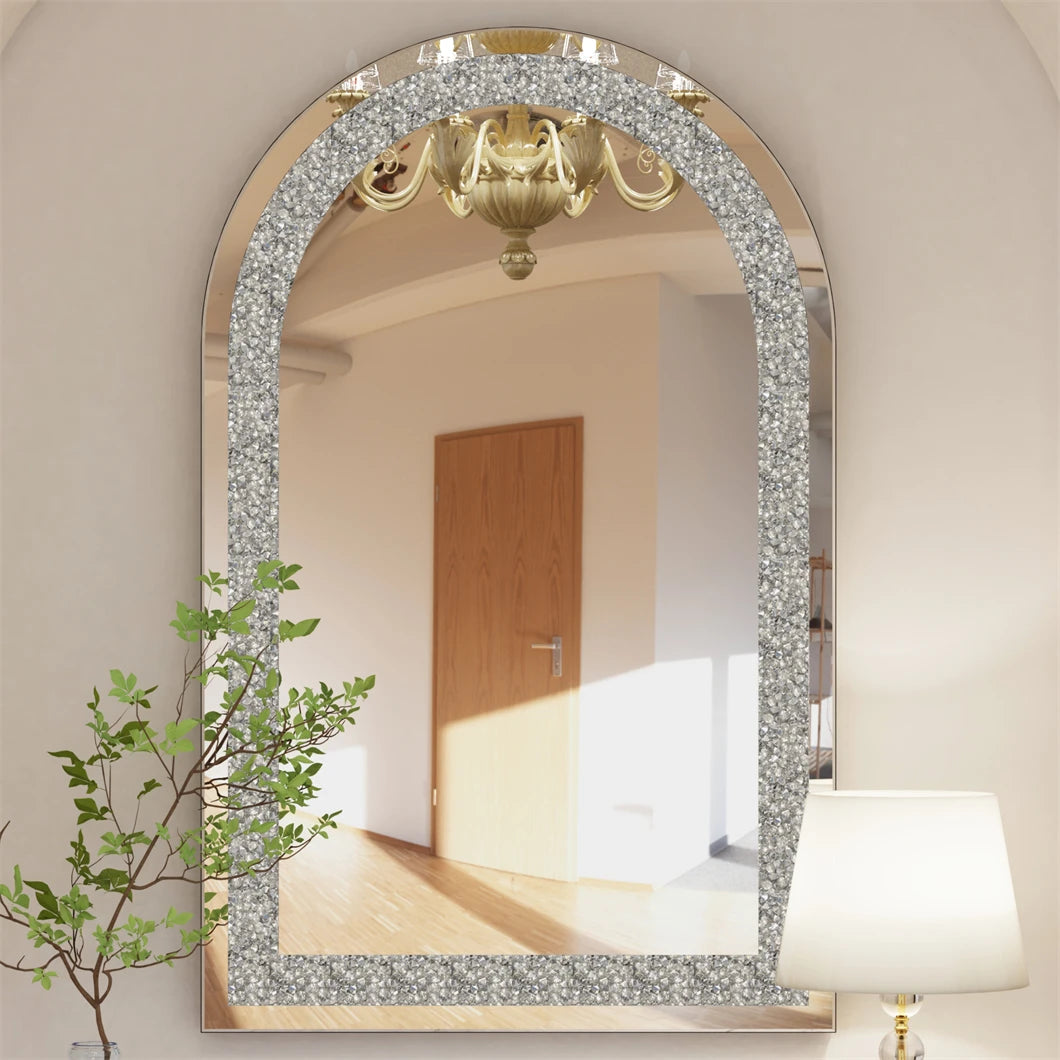 Large Crystal Diamond Wall Mirror – 23.6 x 35.4 in Silver Beveled Glass Mirror for Living Room, Bedroom, or Hallway