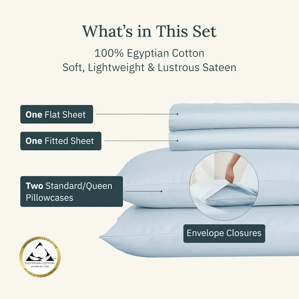 Queen Egyptian Cotton Sateen Sheet Set – Deep Pocket Bedding