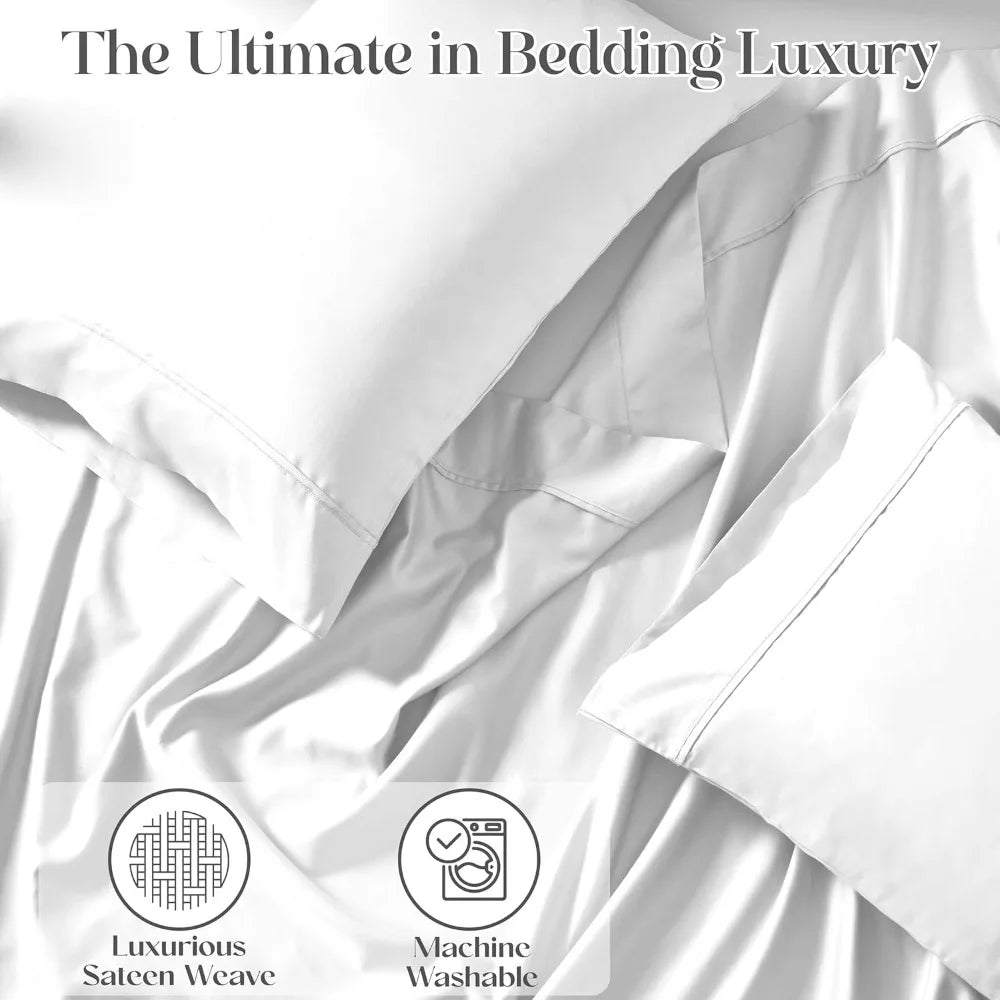 Luxury Cotton-Rich Sateen Sheet Set – 1500 Thread Count, King Size (White)