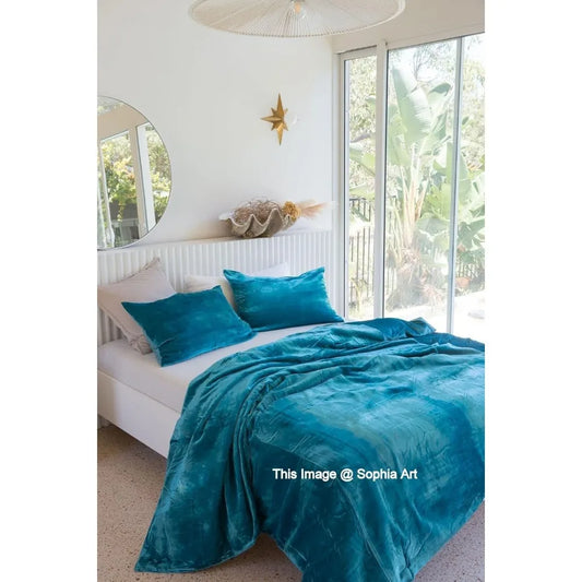 Turquoise Rayon Velvet Boho Duvet Cover Set – Full Size 80×90, Soft & Luxurious Bedding