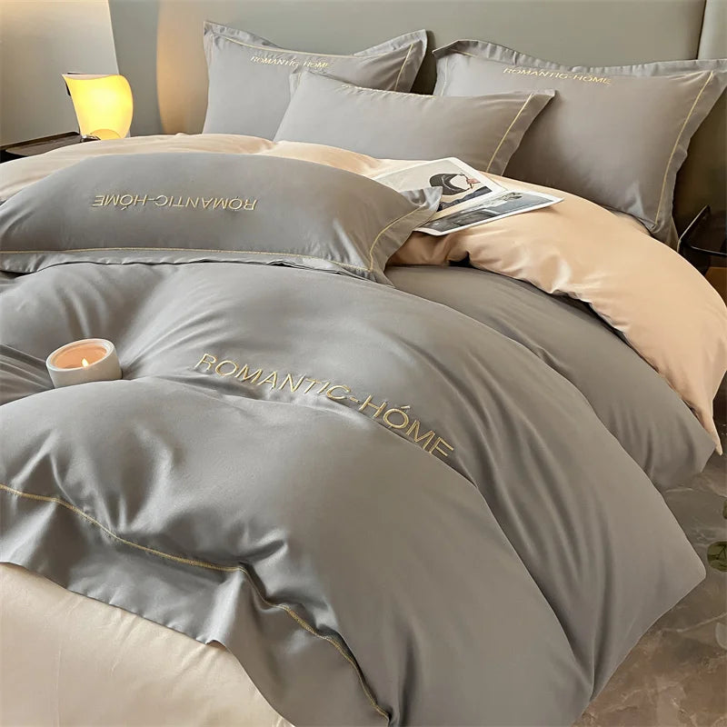 Cotton Bedding Set – Duvet Cover, Bed Sheet & Pillowcases, Solid Color