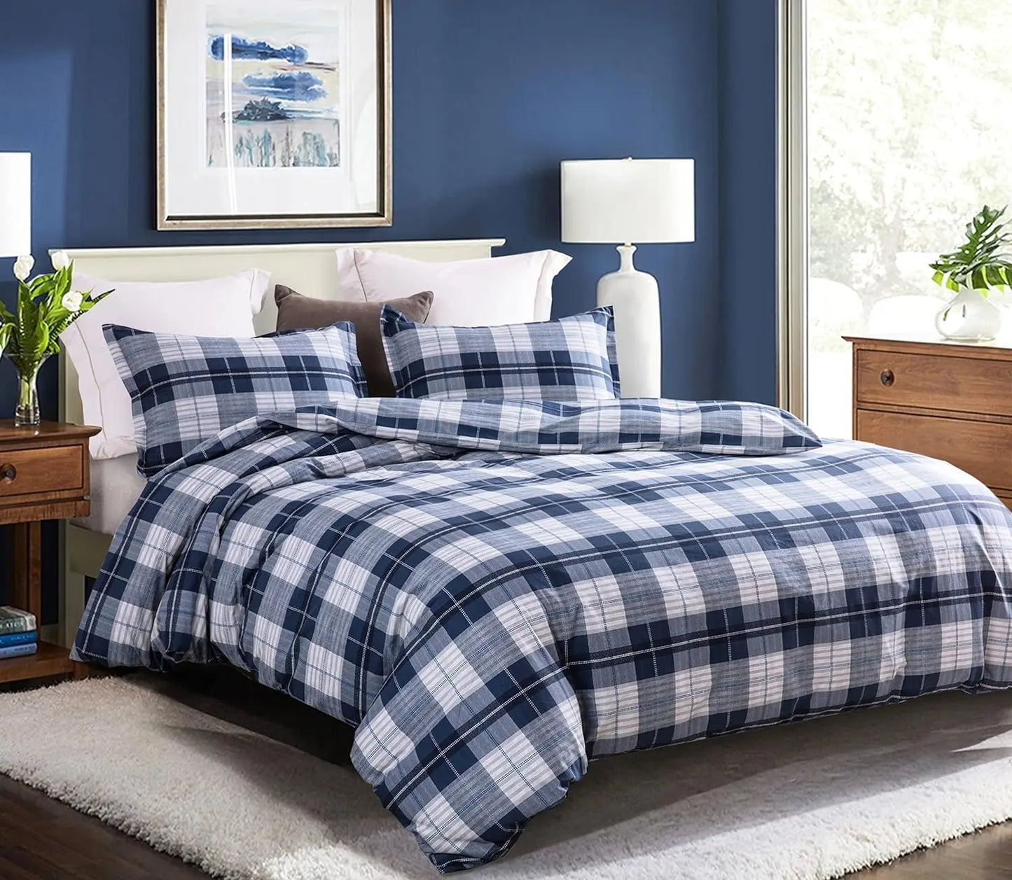 Sleepbella Navy & Grey Buffalo Plaid Comforter Set – 600 TC Cotton, Down Alternative Bedding