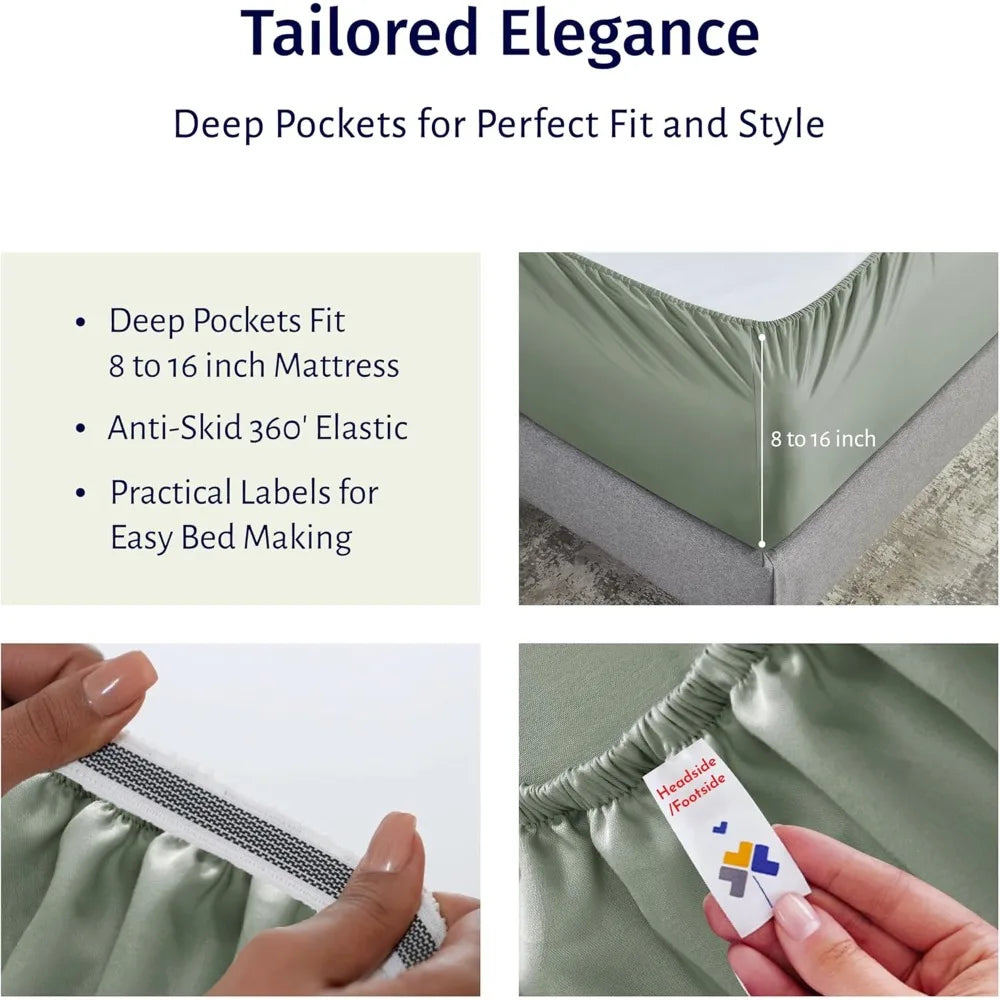 Luxury Egyptian Cotton Percale Sheet Set – King Size, Sage Mist Gray