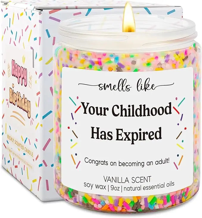 🎂 Funny 18th Birthday Candle – “Smells Like Your Childhood Has Expired” Vanilla Scented Gift for Girls & Boys (9oz)