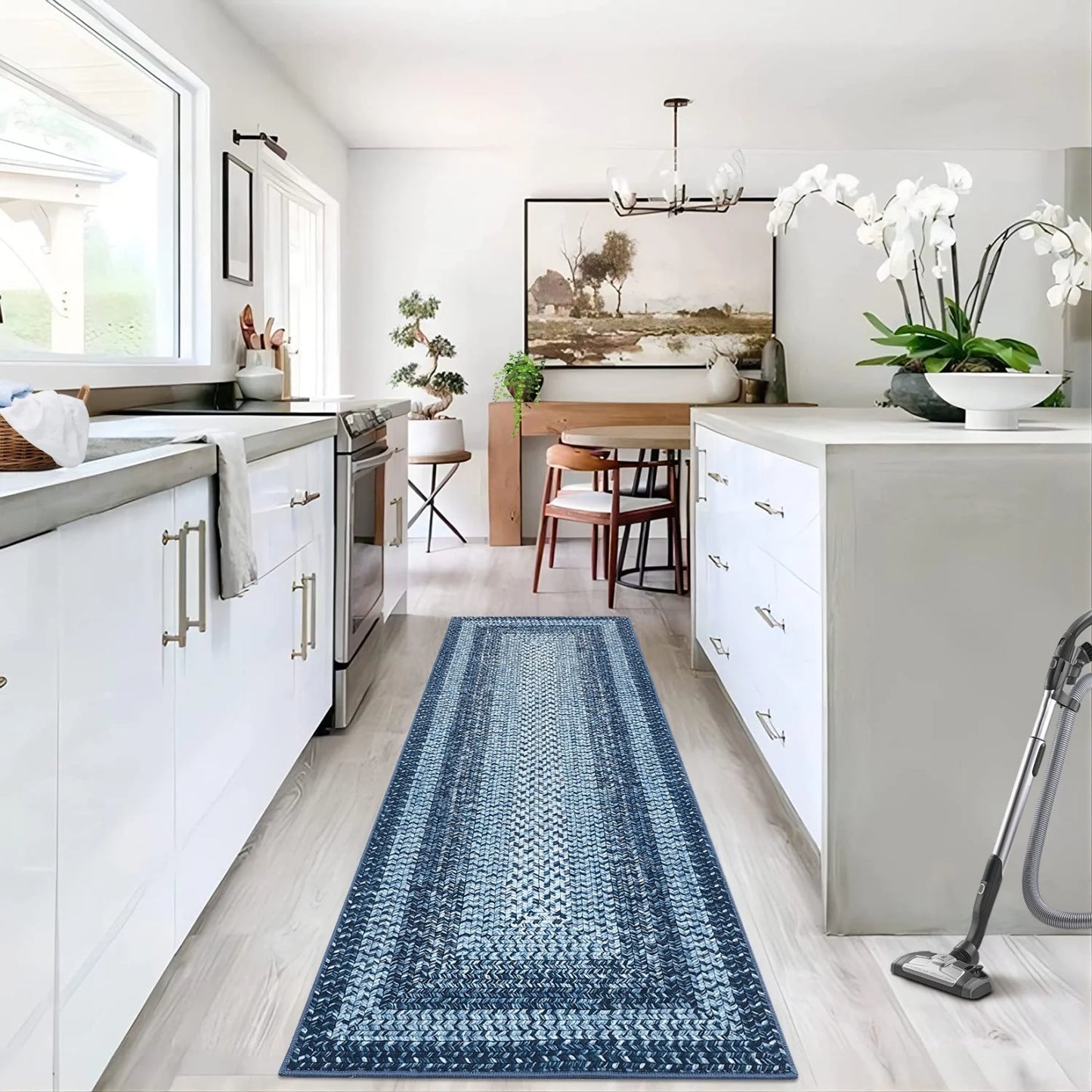 Braided Print Washable Area Rug – Soft Low Pile Non-Slip Carpet