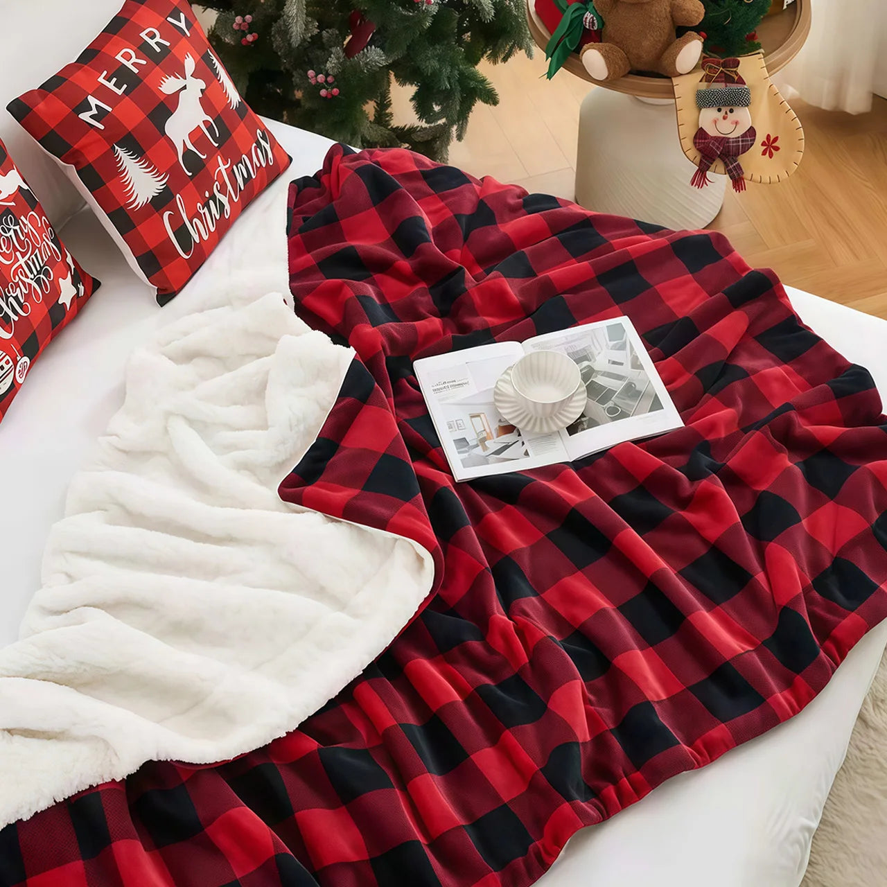 Cozy Sherpa Fleece Buffalo Plaid Blanket – Soft, Warm & All-Season Comfort