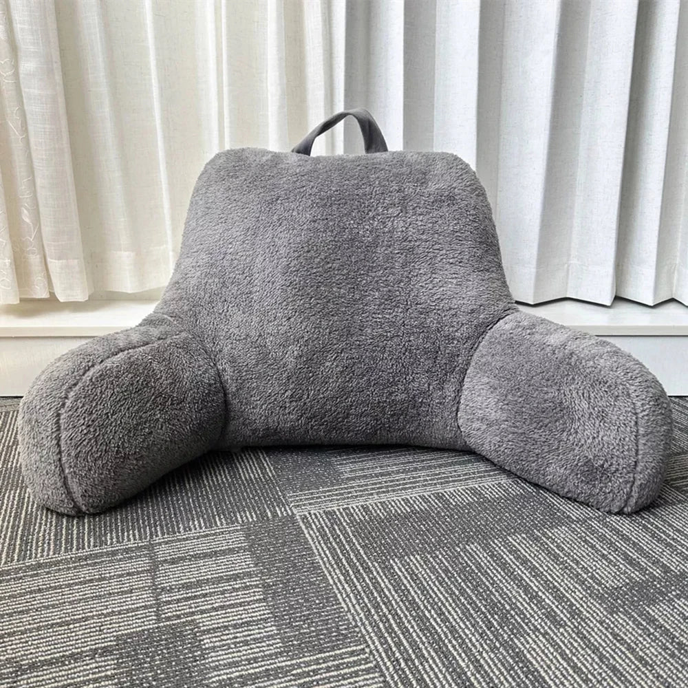 Faux Shearling Bed Rest Pillow with Arms – Backrest Pillow for Reading, TV, and Sitting Up in Bed