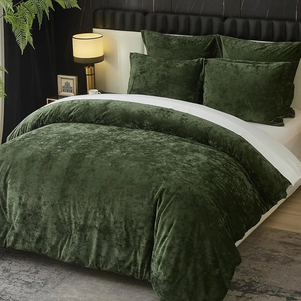 Green Crushed Velvet Comforter Set – Ultra-Soft 5-Piece Queen Bedding Collection