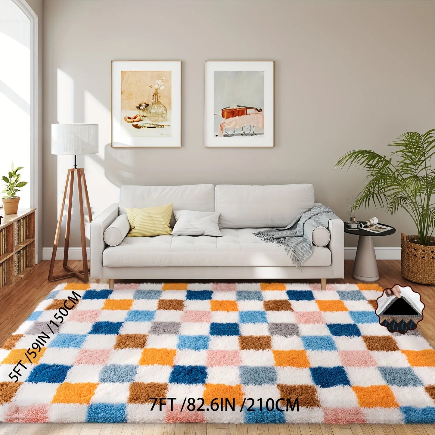 Plaid Series Soft Fluffy Long-Haired Carpet – Pink, Rose Red, Colorful, or Blue