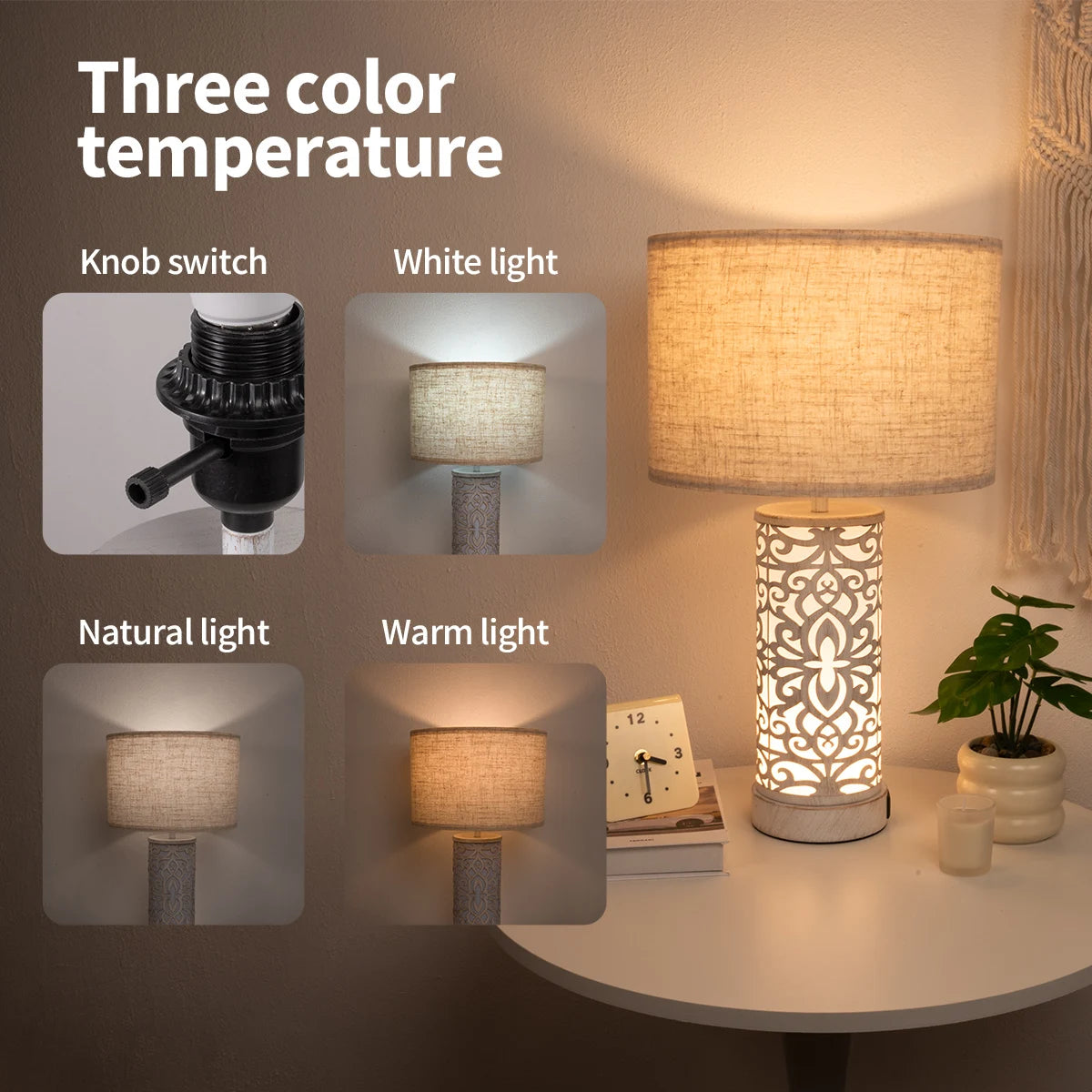 Retro Farmhouse Table Lamp – 2-Pack Dimmable Desk Lamps with USB Charging & Night Light