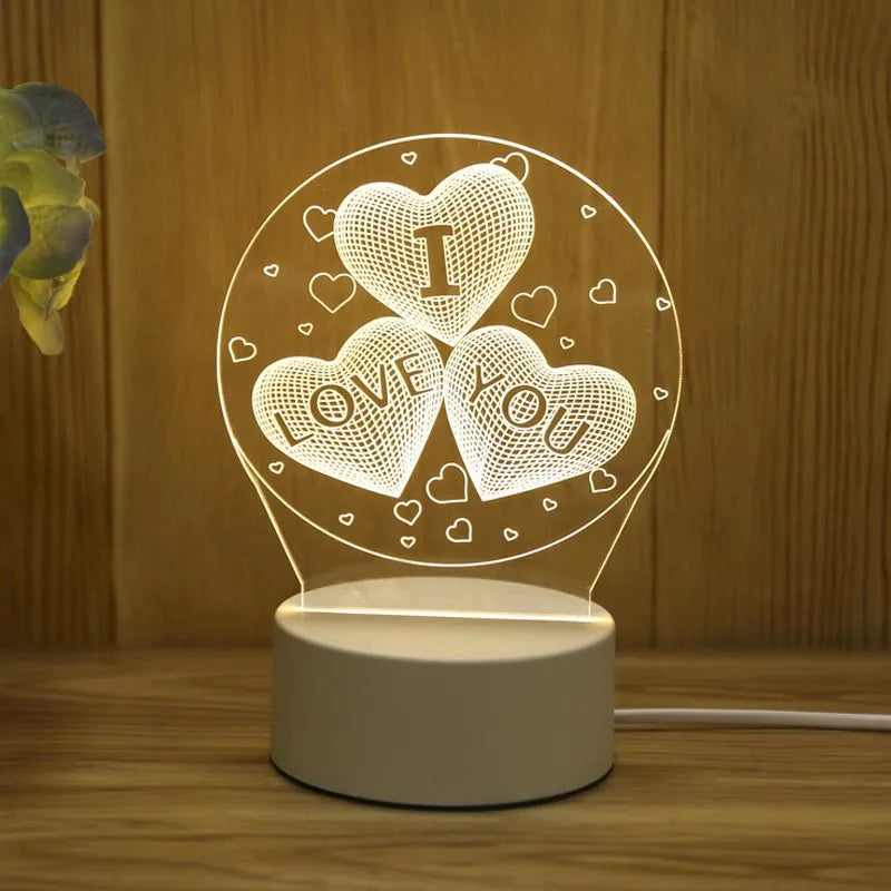 Romantic Love 3D Acrylic LED Night Light – Table Lamp for Bedroom