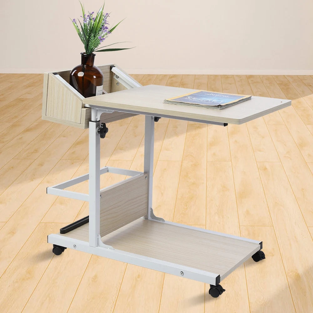 Portable Laptop Desk with Wheels and Storage Drawer Adjustable Bed Sofa and Snack Table