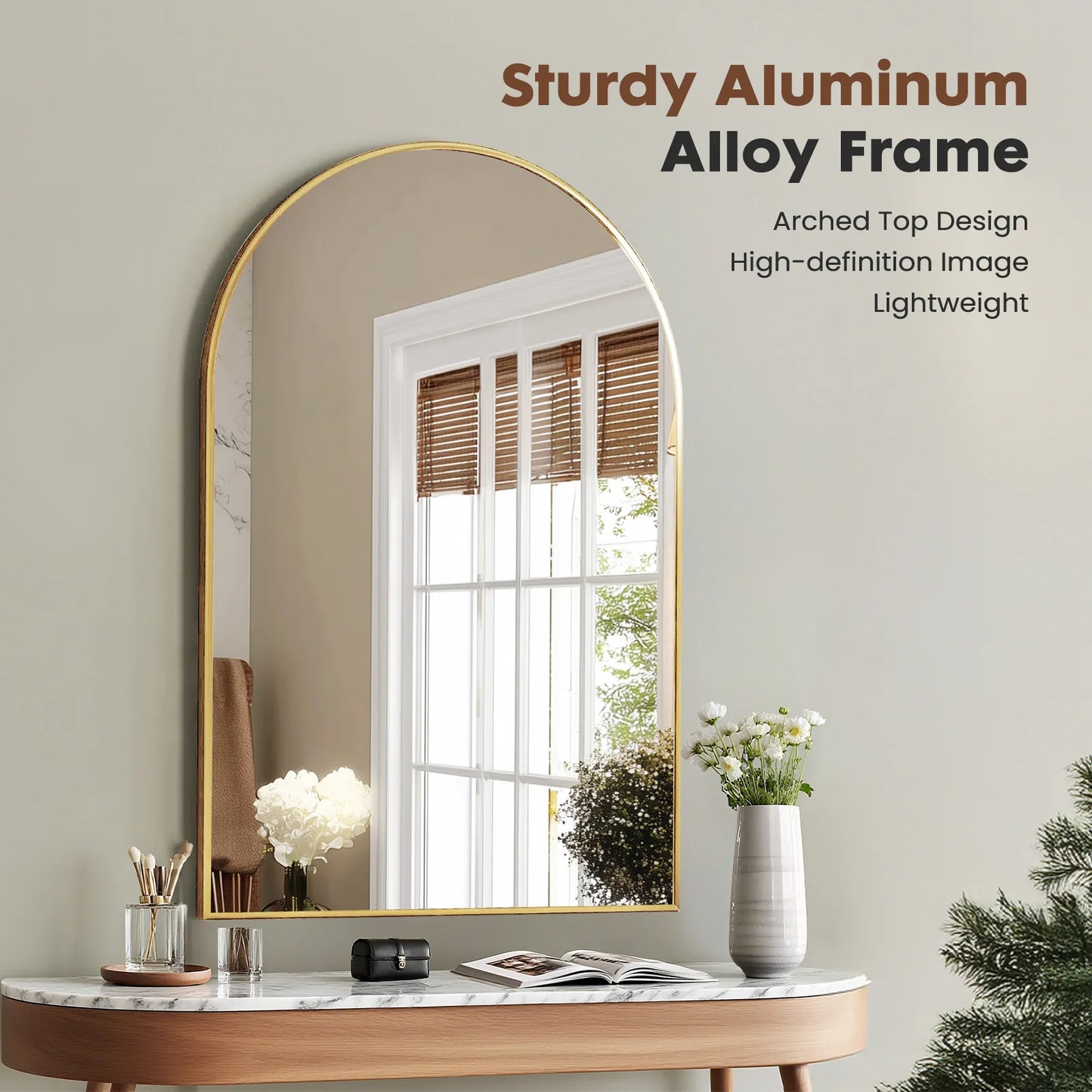 Arched Metal Framed Bathroom & Wall Mirror – Modern Wall Decor