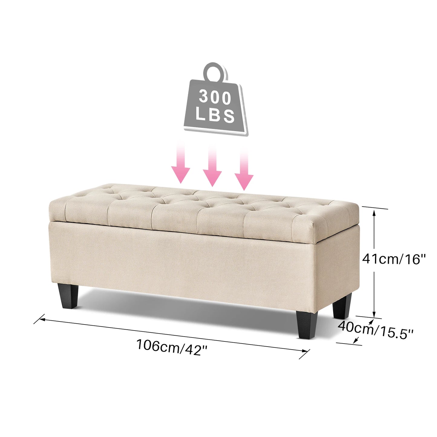 Redlife 42” Tufted Storage Ottoman Bench – Elegant & Functional