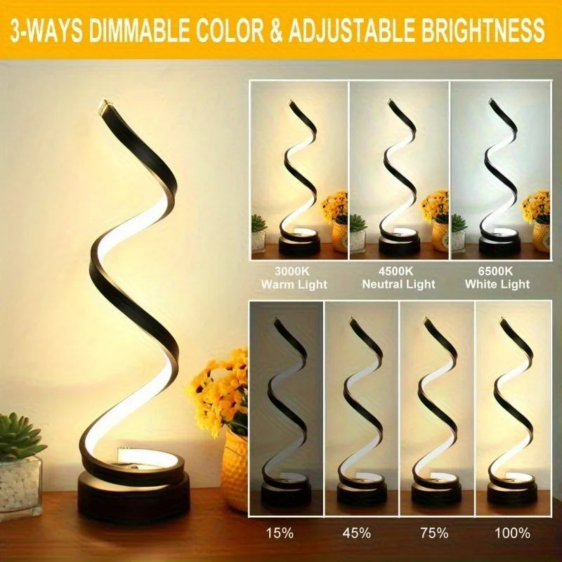 Modern Spiral LED Table Lamp – Dimmable Minimalist Desk & Bedside Light
