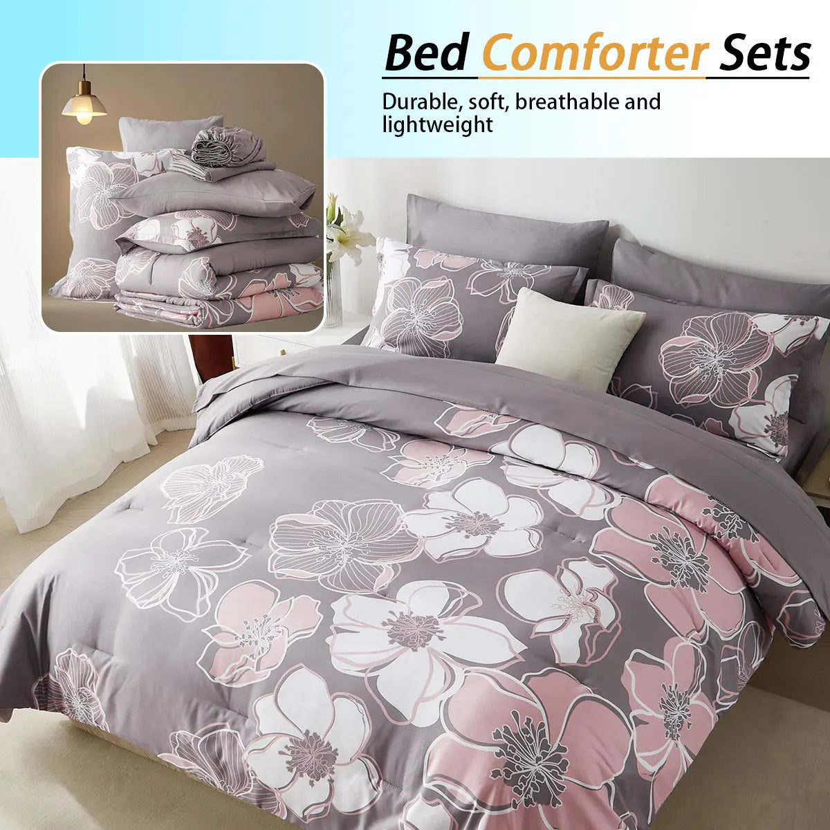 7-Piece Floral Print Comforter Set – Soft, Cozy & Elegant Bedding