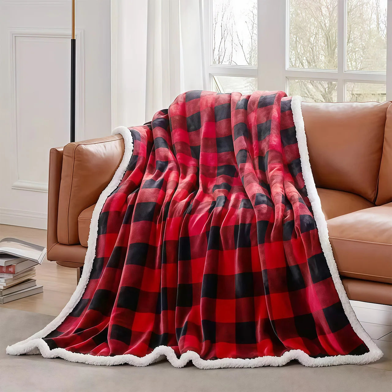 Cozy Sherpa Fleece Buffalo Plaid Blanket – Soft, Warm & All-Season Comfort