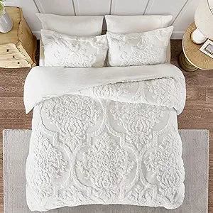 Tufted Chenille Cotton Duvet Cover Set – Modern Luxe All-Season Bedding, King
