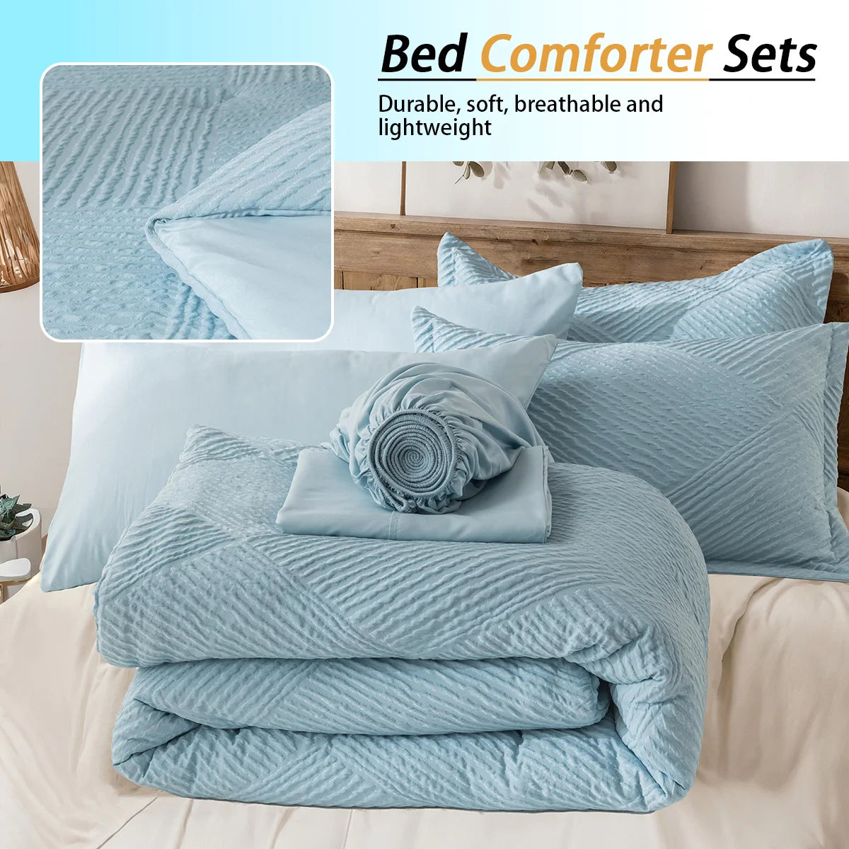 Luxury Striped Checkered 7-Piece Bedding Set – Ultra-Soft Microfiber Comforter Set