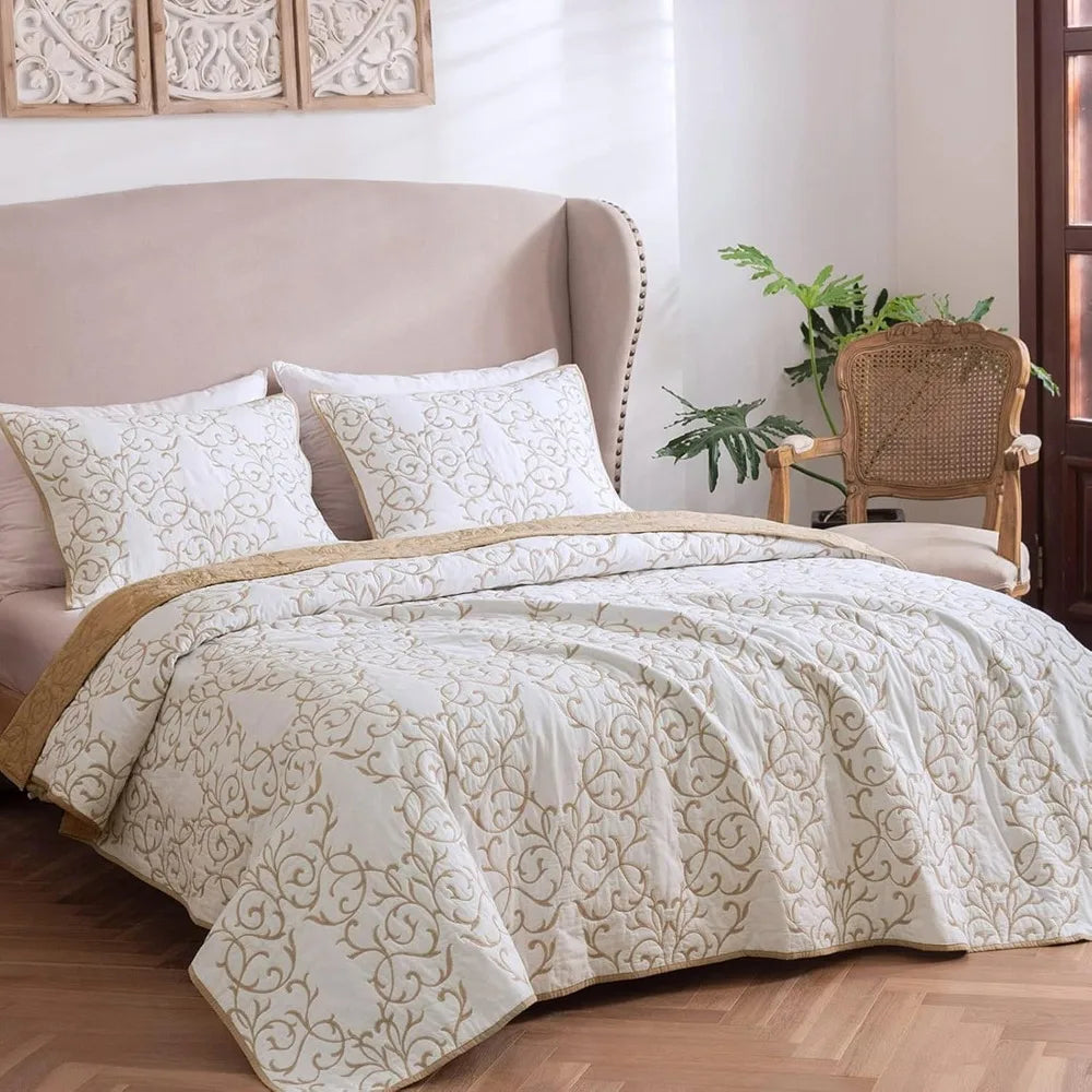King-Size Cotton Quilt Set – 3-Piece with Pillow Shams
