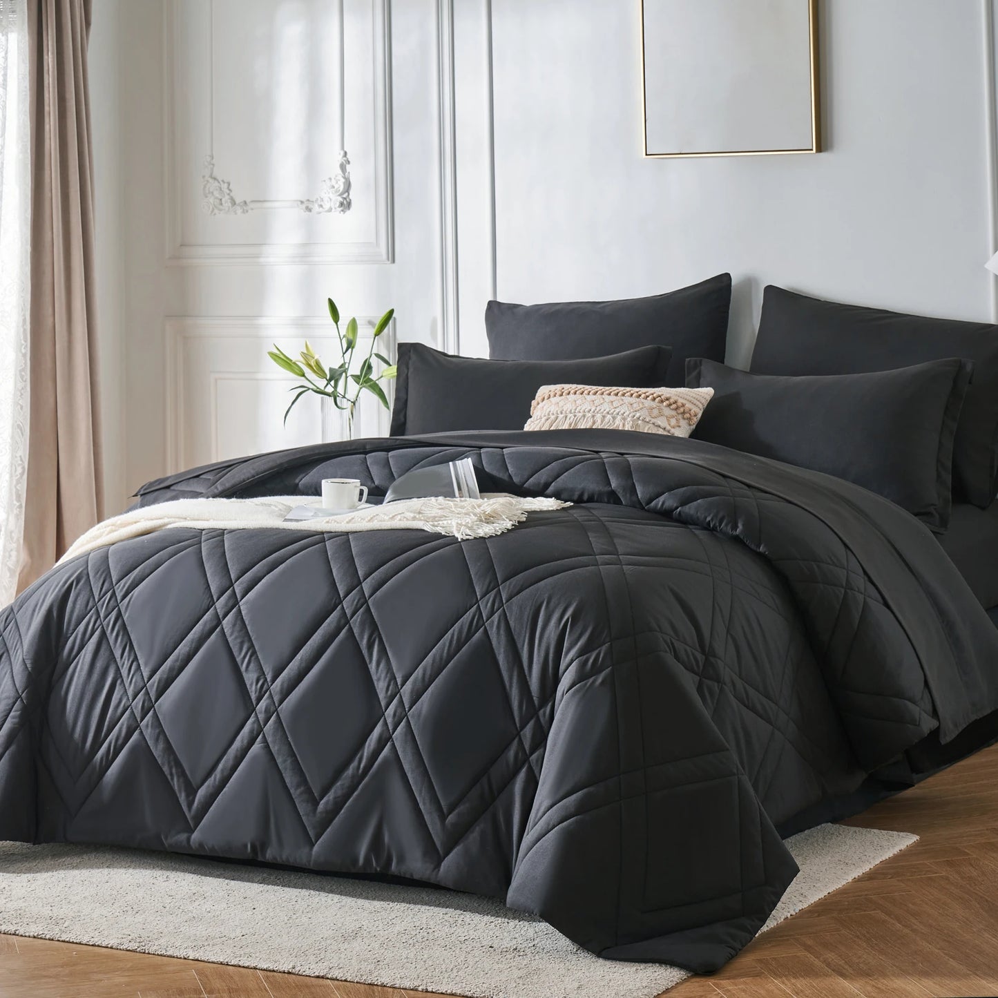 7-Piece Solid Comforter Set – Soft, Comfortable, All-Season Bedding