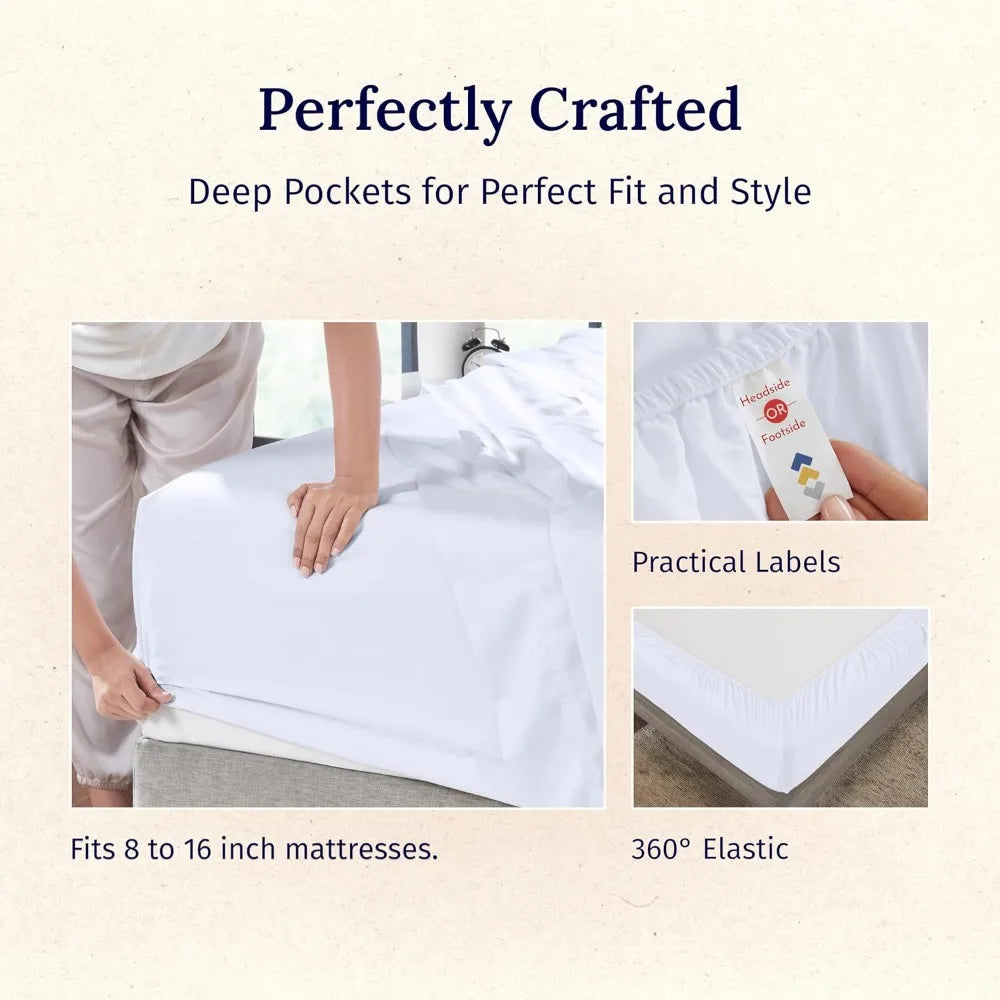 Luxury 600 TC Cotton Sateen Sheet Set – Queen Size, Deep Pocket