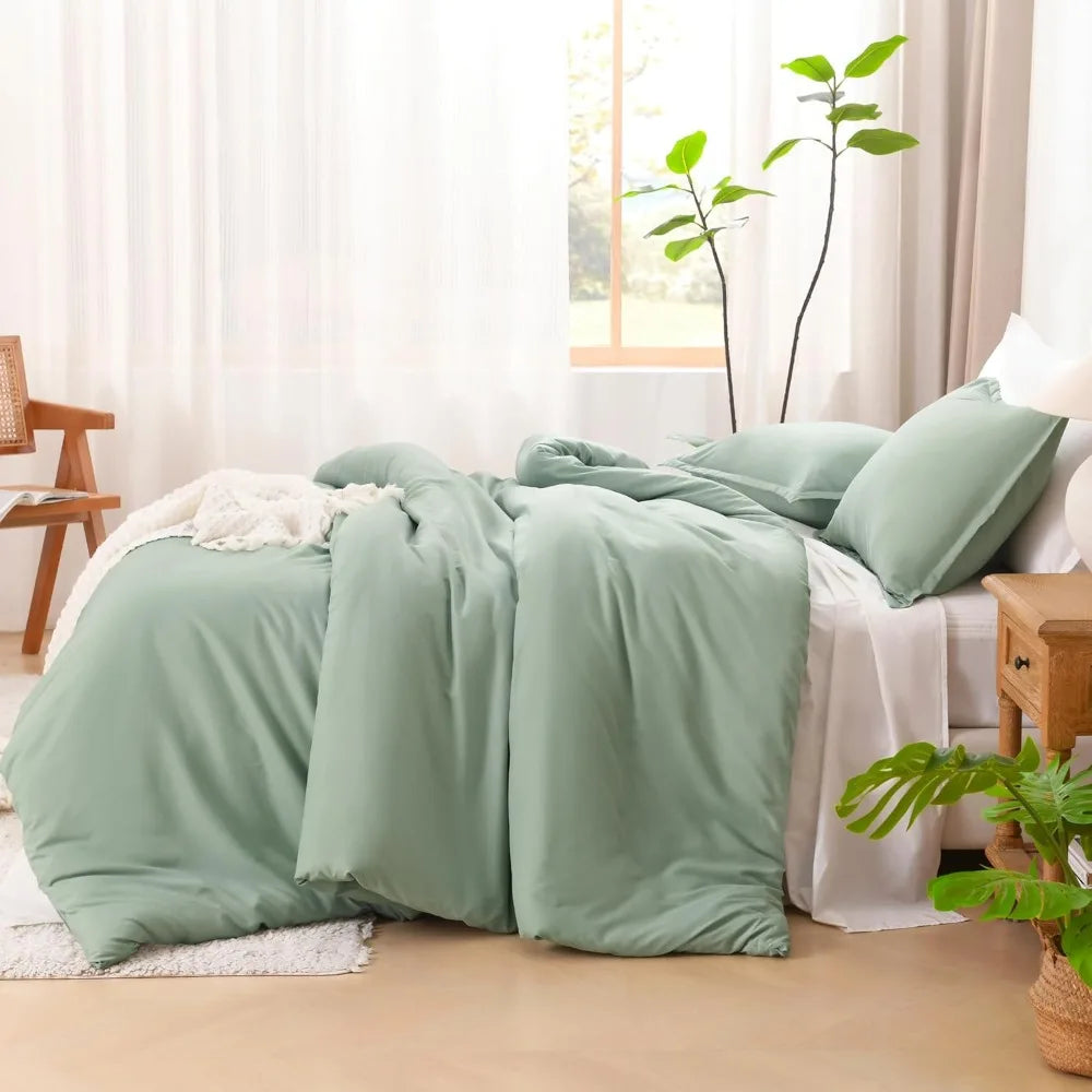 Sage Green 3-Piece 100% Cotton Comforter Set – Super King Plus