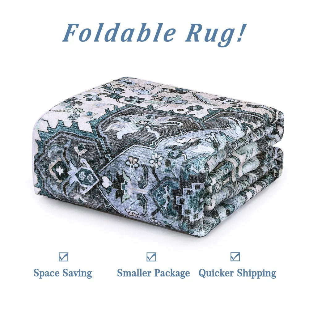 Vintage Medallion Washable Area Rug 8×10 – Soft Low-Pile Non-Slip Carpet