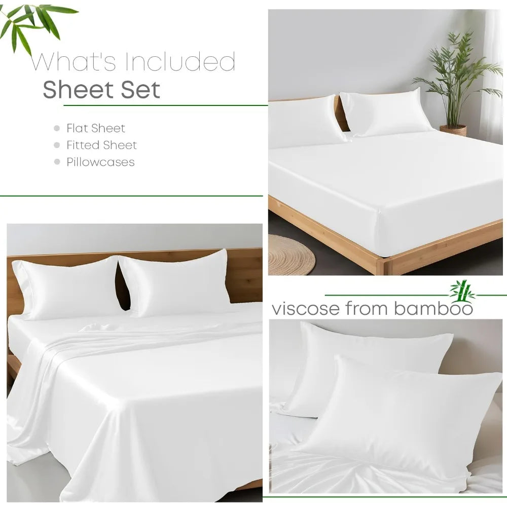Luxury Bamboo Rayon Sheet Set – 4-Piece King Size (White)