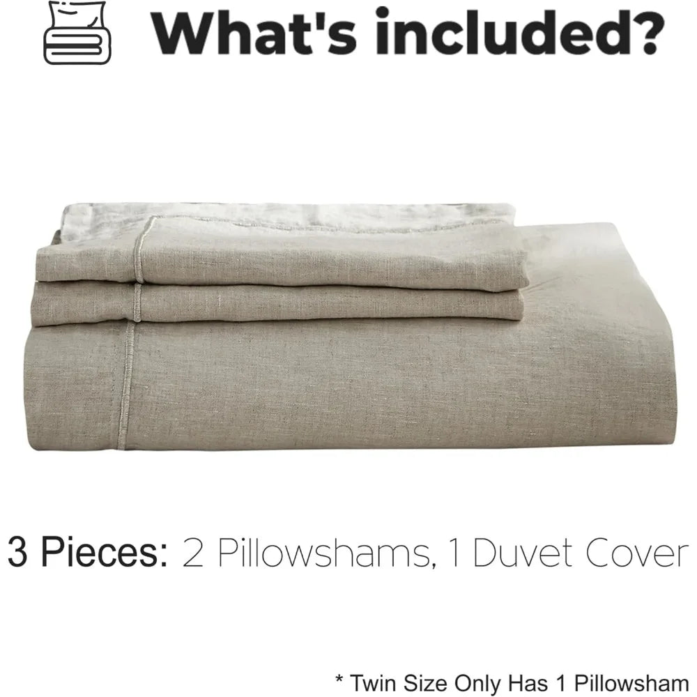 King Size Linen Duvet Cover Set – 3-Piece Washed Linen with Embroidery