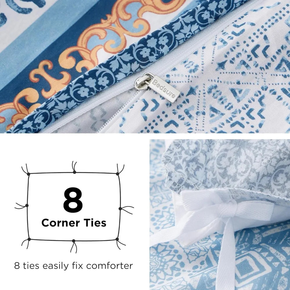 Queen Cotton Floral Duvet Cover Set – 3-Piece Reversible Soft Breathable Bedding with Zipper Closure