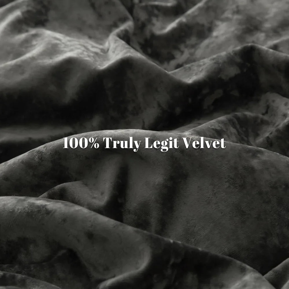 Queen Velvet Duvet Cover Set – 3-Piece Ultra Soft Dark Grey Flannel Bedding