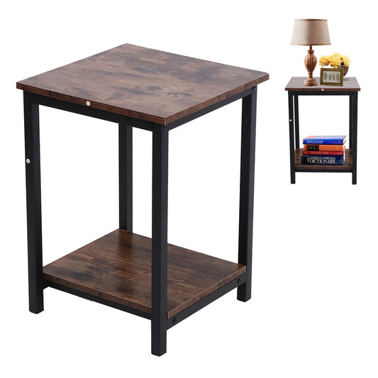 Modern Industrial Double-Layer Side Table – Bedroom & Living Room Storage Cabinet