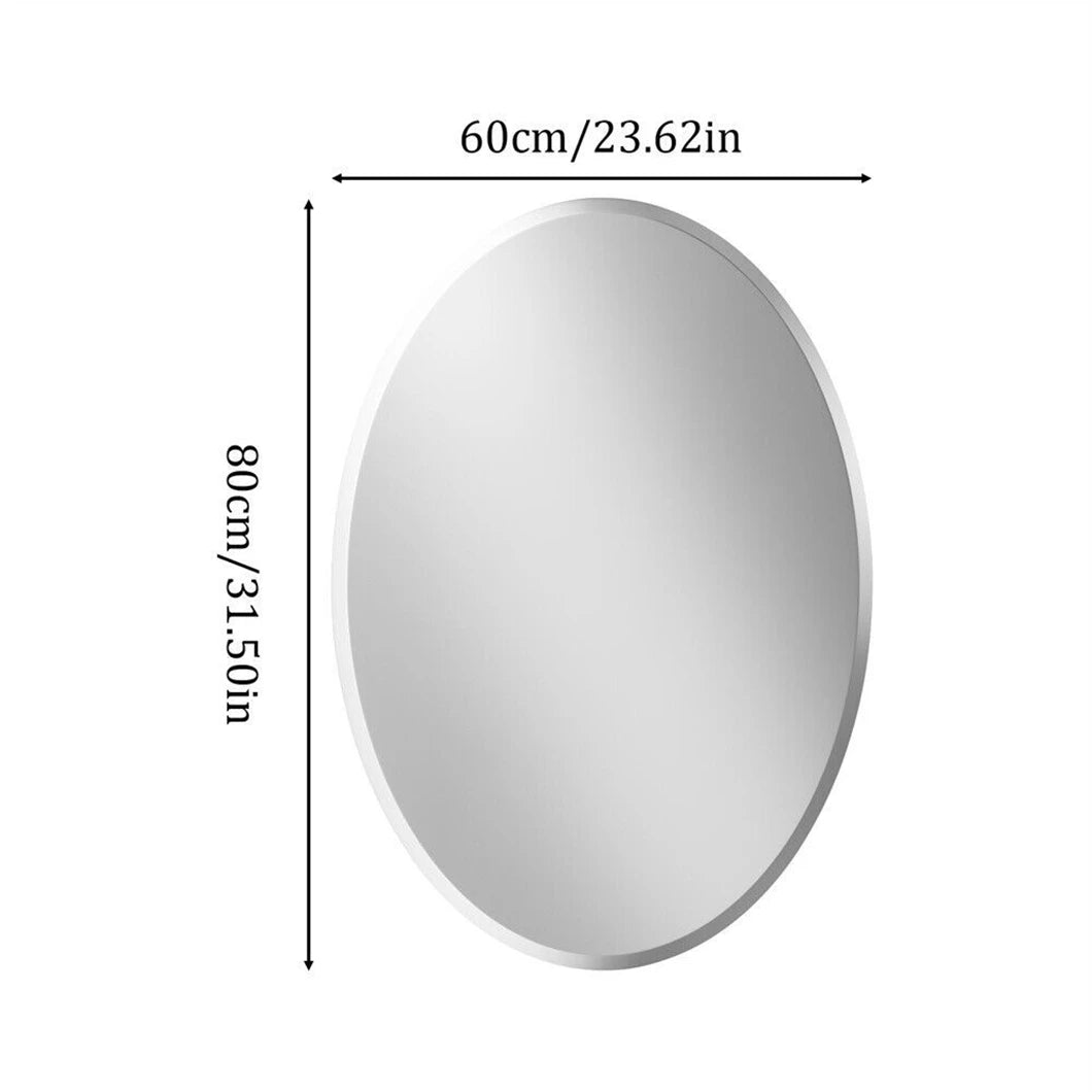 Frameless Oval Wall Mirror with Beveled Silver Edge – High-Definition Elliptical Vanity Mirror for Bathroom, Bedroom & Living Room