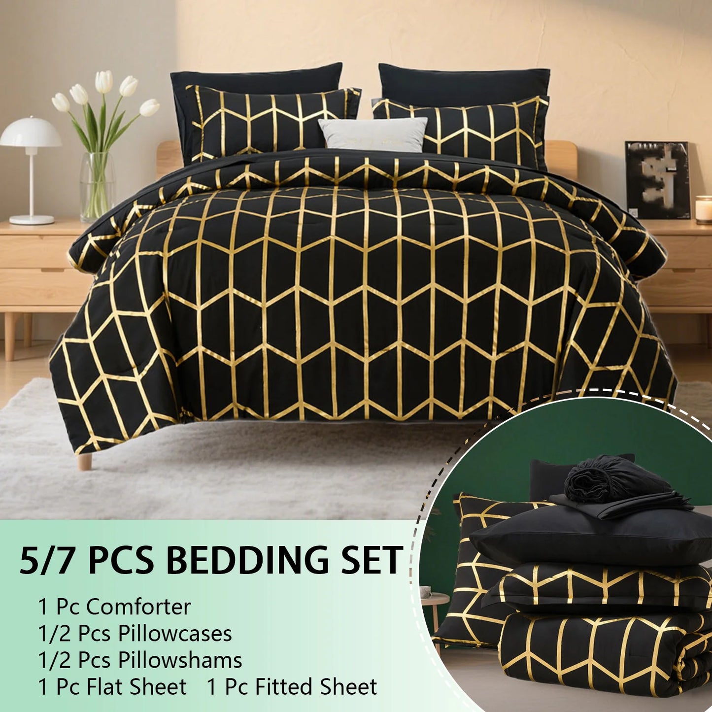 Elegant Gold Foil Comforter Set – Soft, Warm & Stylish Bedding