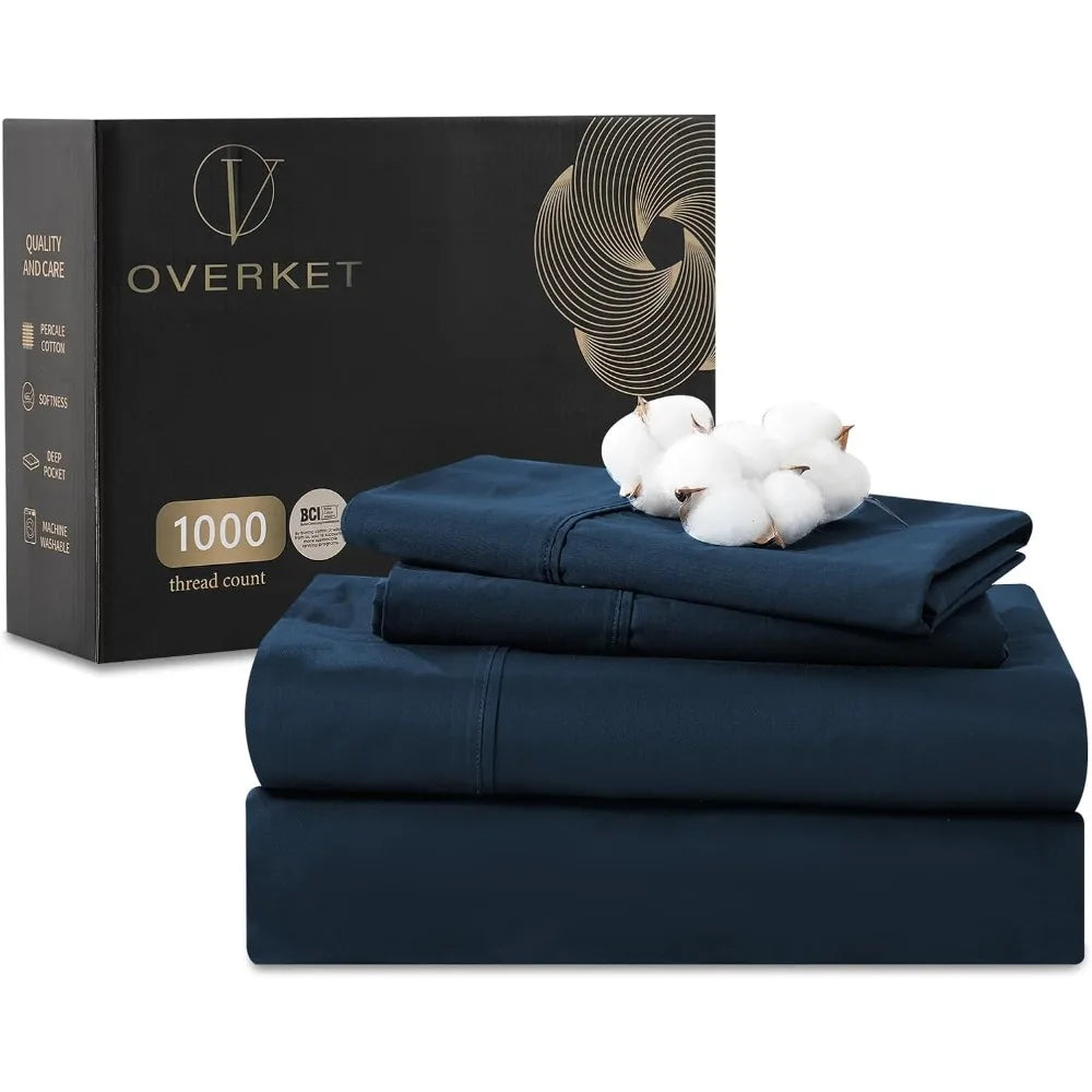 Luxury 100% Egyptian Cotton Queen Sheet Set – 4-Piece Deep Pocket Bed Sheets