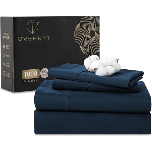 Luxury 100% Egyptian Cotton Queen Sheet Set – 4-Piece Deep Pocket Bed Sheets