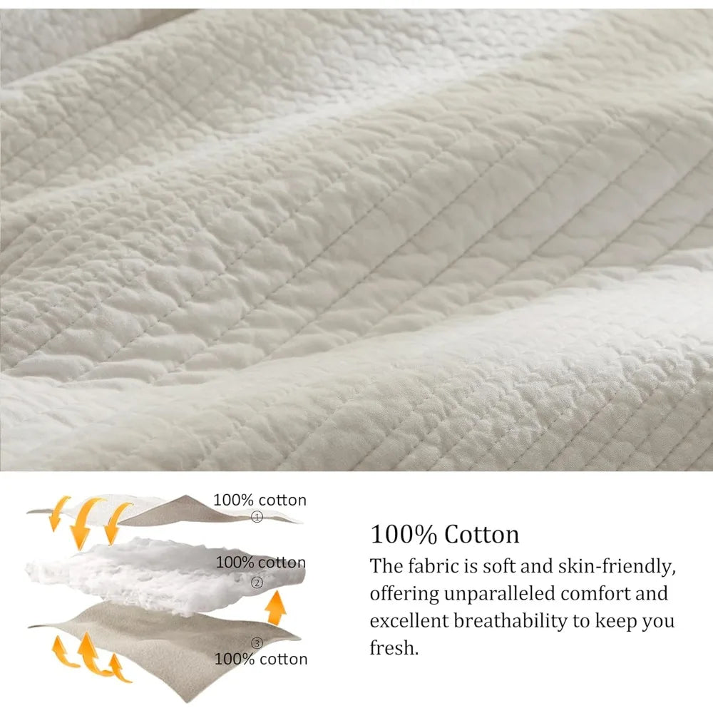 California King 3-Piece Cotton Quilt Set – Striped Wheat | Lightweight, Breathable & Year-Round Comfort