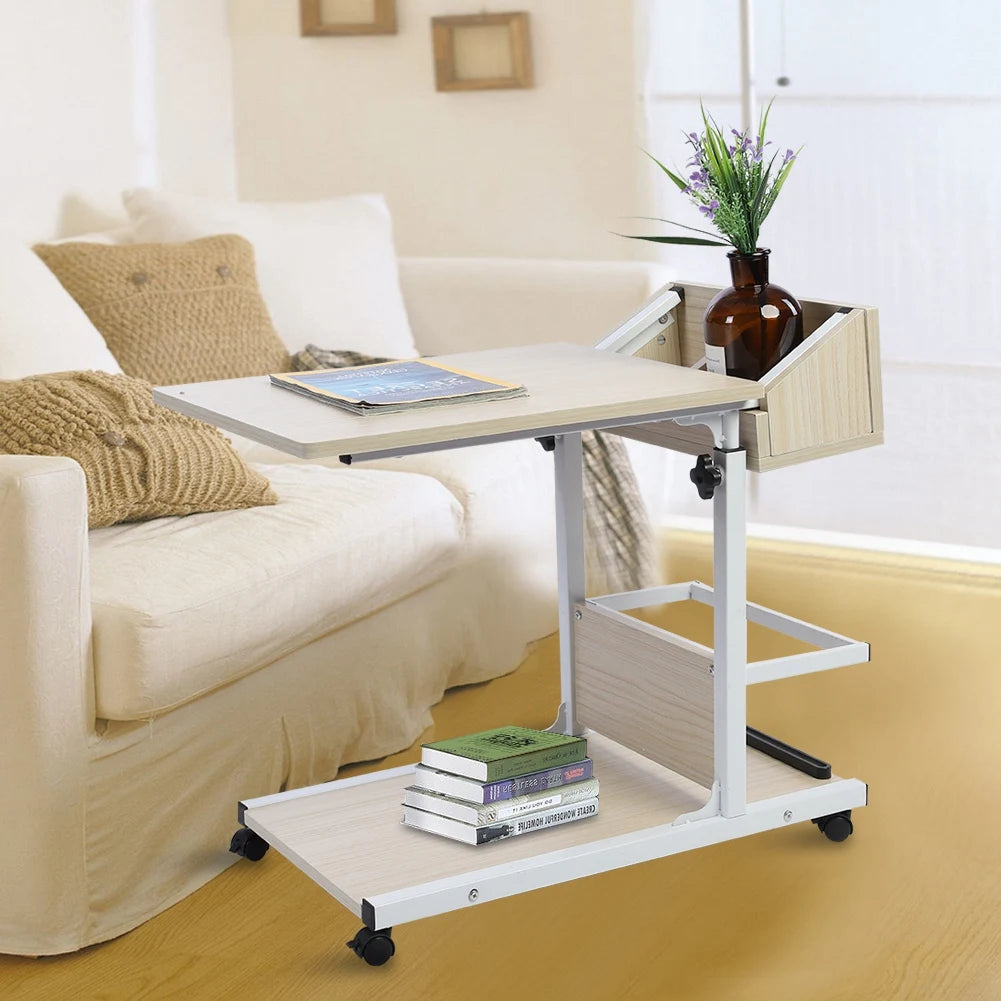 Portable Laptop Desk with Wheels and Storage Drawer Adjustable Bed Sofa and Snack Table