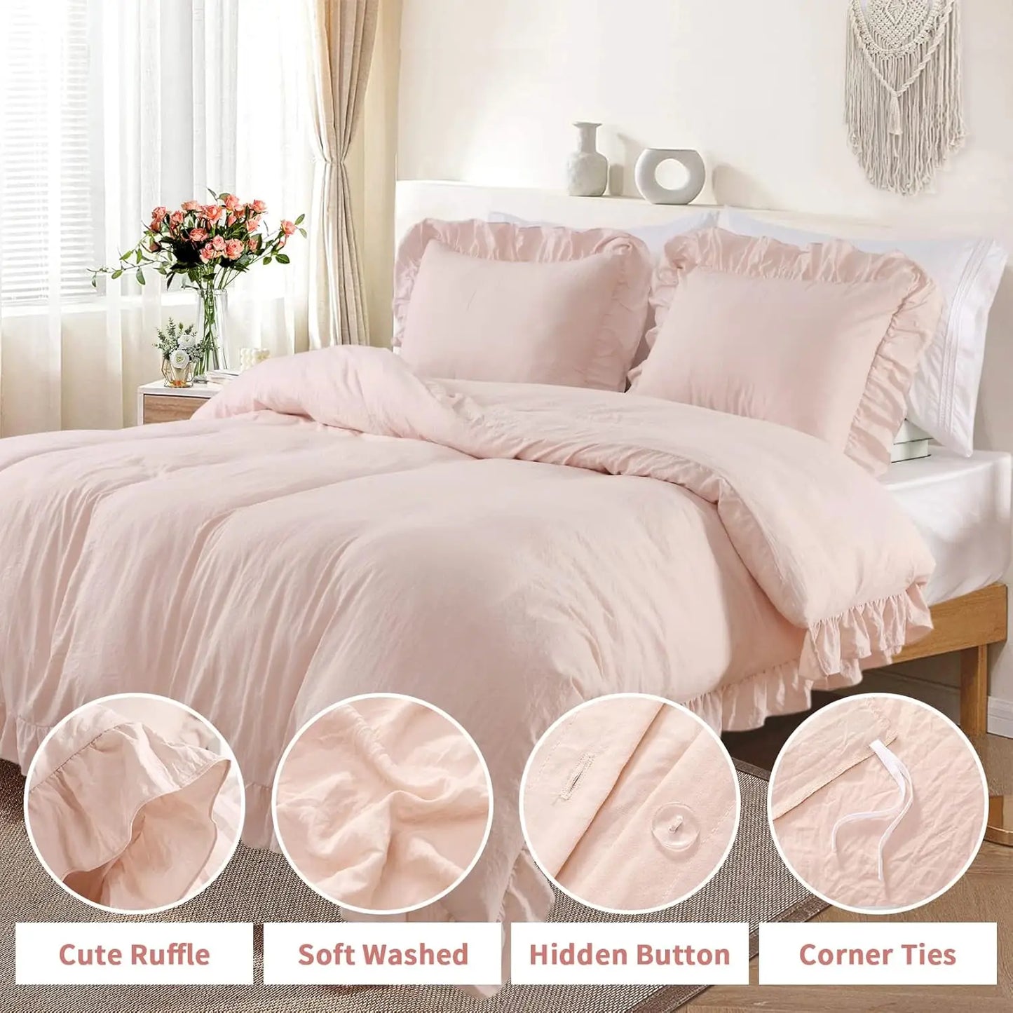 Lotus Edge Duvet Cover Set – Soft Washed Polyester, 3-Piece Bedding 🌿🛏️