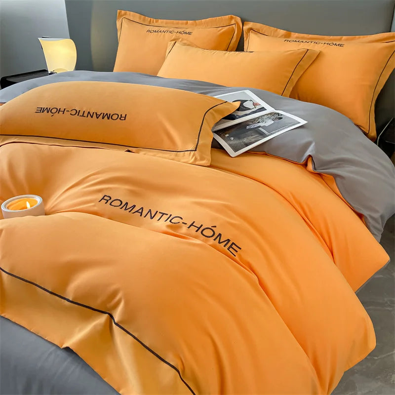 Cotton Bedding Set – Duvet Cover, Bed Sheet & Pillowcases, Solid Color